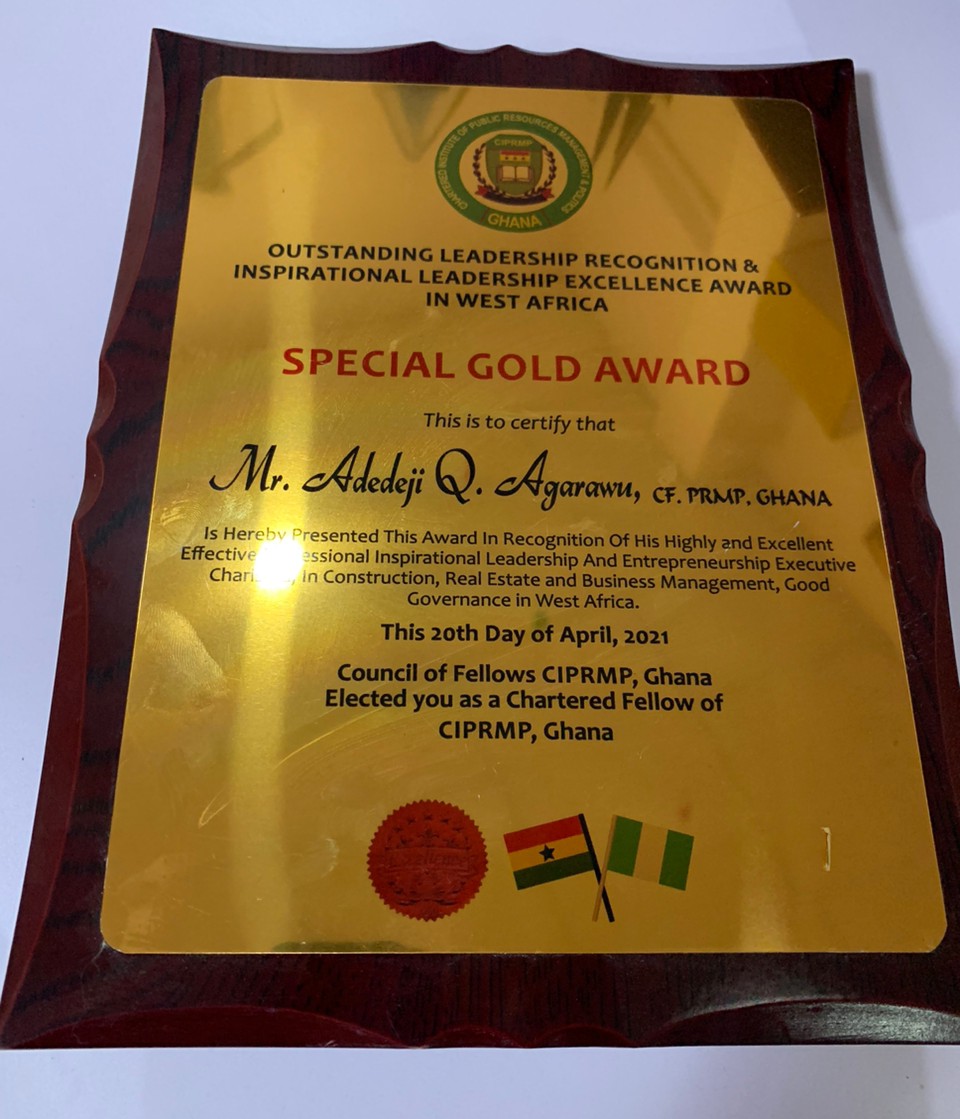 Outstanding leadership recognition & inspirational leadership excellence award in West Africa